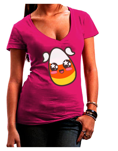 Cute Girl Child Candy Corn Family Halloween Juniors V-Neck Dark T-Shirt-Womens V-Neck T-Shirts-TooLoud-Hot-Pink-Juniors Fitted Small-Davson Sales