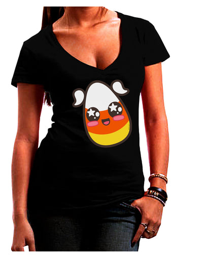 Cute Girl Child Candy Corn Family Halloween Juniors V-Neck Dark T-Shirt-Womens V-Neck T-Shirts-TooLoud-Black-Juniors Fitted Small-Davson Sales