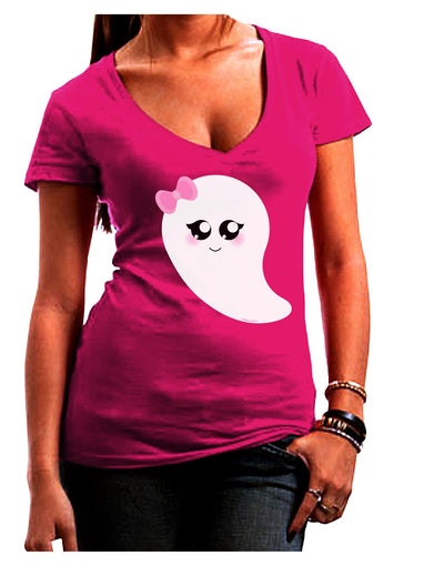 Cute Girl Ghost Halloween Juniors V-Neck Dark T-Shirt-Womens V-Neck T-Shirts-TooLoud-Hot-Pink-Juniors Fitted Small-Davson Sales