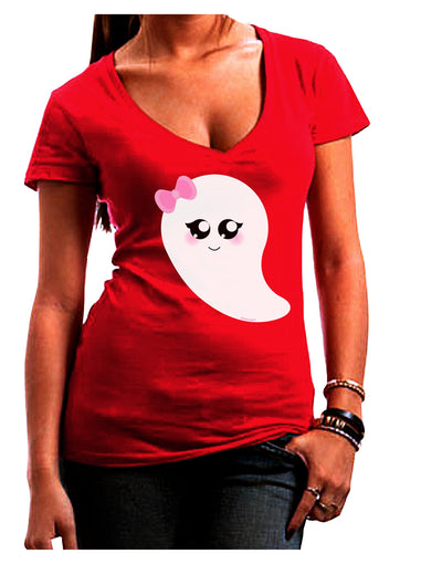 Cute Girl Ghost Halloween Juniors V-Neck Dark T-Shirt-Womens V-Neck T-Shirts-TooLoud-Red-Juniors Fitted Small-Davson Sales