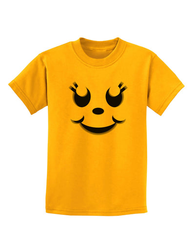 Cute Girl Jack O Lantern Pumpkin Face Childrens T-Shirt-Childrens T-Shirt-TooLoud-Gold-X-Small-Davson Sales