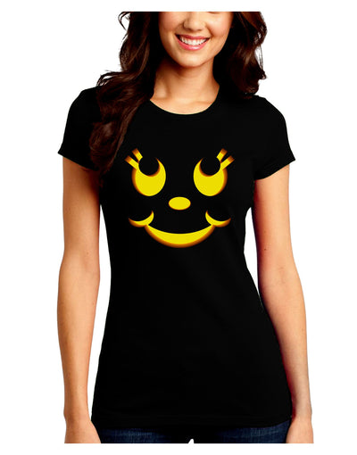 Cute Girl Jack O Lantern Pumpkin Face Juniors Crew Dark T-Shirt-T-Shirts Juniors Tops-TooLoud-Black-Juniors Fitted Small-Davson Sales