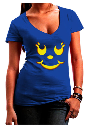 Cute Girl Jack O Lantern Pumpkin Face Juniors V-Neck Dark T-Shirt-Womens V-Neck T-Shirts-TooLoud-Royal-Blue-Small-Davson Sales