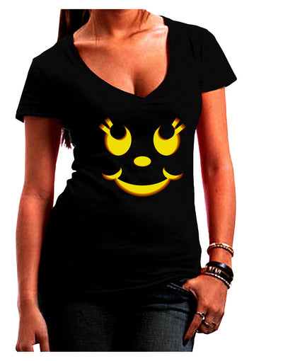 Cute Girl Jack O Lantern Pumpkin Face Juniors V-Neck Dark T-Shirt-Womens V-Neck T-Shirts-TooLoud-Black-Small-Davson Sales