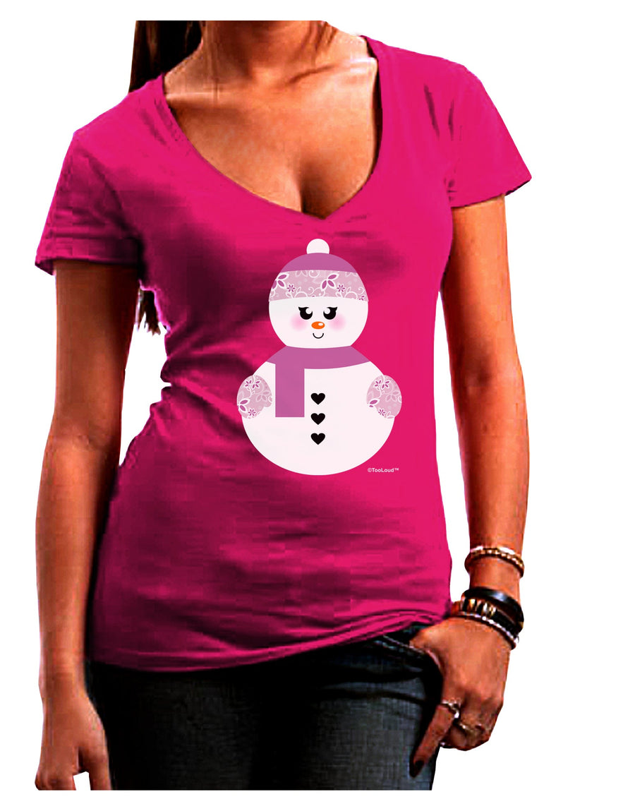 Cute Girl Snowman - Christmas Juniors V-Neck Dark T-Shirt by TooLoud-Womens V-Neck T-Shirts-TooLoud-Black-Juniors Fitted Small-Davson Sales