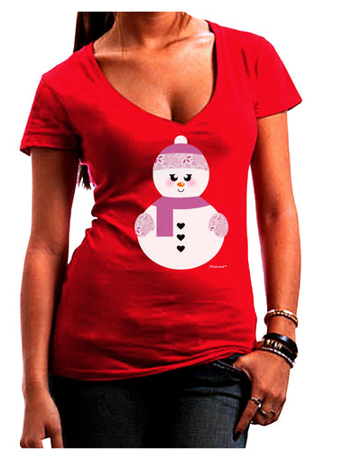 Cute Girl Snowman - Christmas Juniors V-Neck Dark T-Shirt by TooLoud-Womens V-Neck T-Shirts-TooLoud-Red-Juniors Fitted Small-Davson Sales