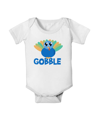 Cute Gobble Turkey Blue Baby Romper Bodysuit-Baby Romper-TooLoud-White-06-Months-Davson Sales