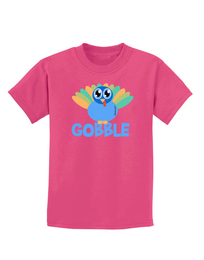Cute Gobble Turkey Blue Childrens Dark T-Shirt-Childrens T-Shirt-TooLoud-Sangria-X-Small-Davson Sales