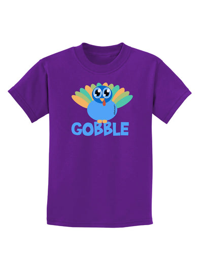 Cute Gobble Turkey Blue Childrens Dark T-Shirt-Childrens T-Shirt-TooLoud-Purple-X-Small-Davson Sales
