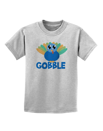 Cute Gobble Turkey Blue Childrens T-Shirt-Childrens T-Shirt-TooLoud-AshGray-X-Small-Davson Sales