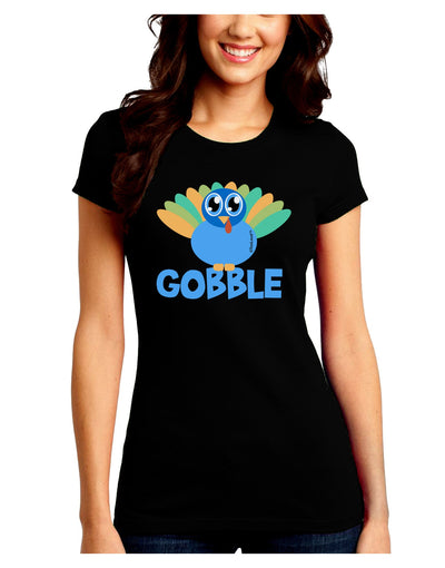 Cute Gobble Turkey Blue Juniors Crew Dark T-Shirt-T-Shirts Juniors Tops-TooLoud-Black-Juniors Fitted Small-Davson Sales