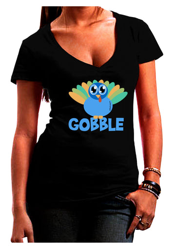 Cute Gobble Turkey Blue Juniors V-Neck Dark T-Shirt-Womens V-Neck T-Shirts-TooLoud-Black-Juniors Fitted Small-Davson Sales