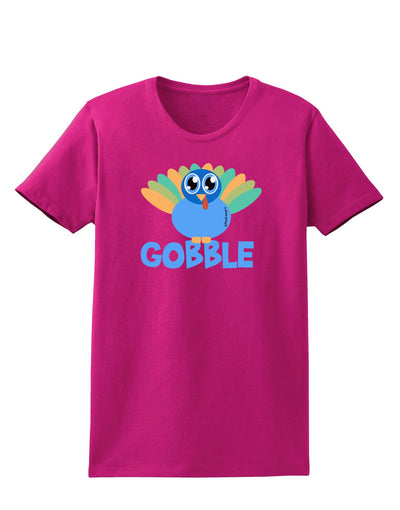 Cute Gobble Turkey Blue Womens Dark T-Shirt-TooLoud-Hot-Pink-Small-Davson Sales