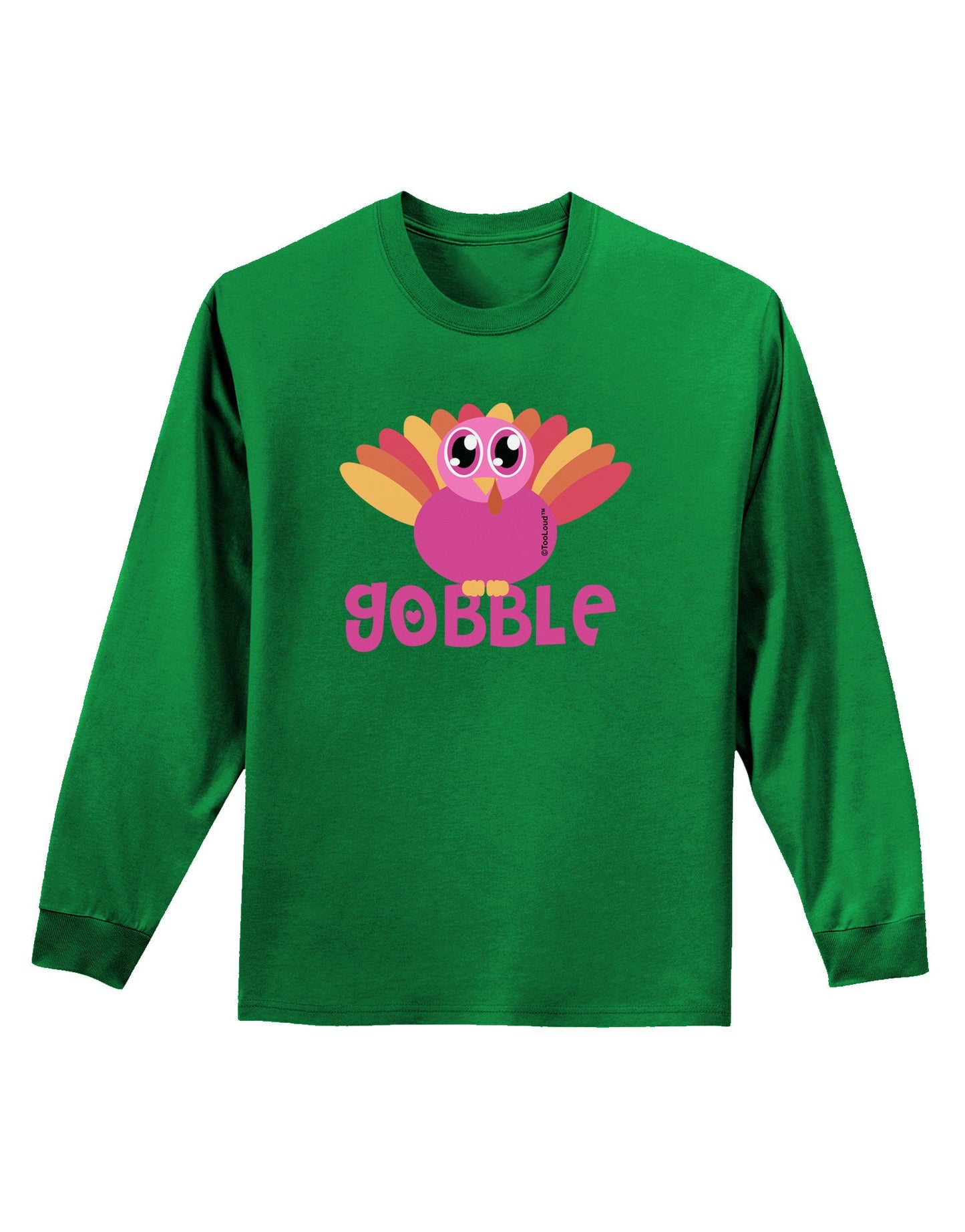 Cute Gobble Turkey Pink Adult Long Sleeve Dark T-Shirt-TooLoud-Kelly-Green-Small-Davson Sales