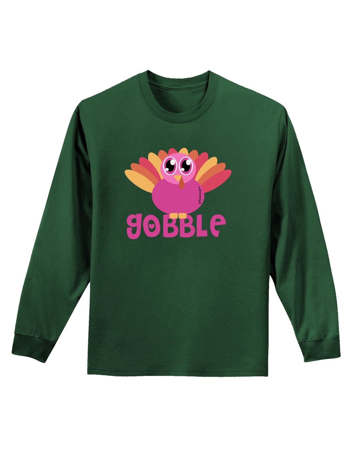 Cute Gobble Turkey Pink Adult Long Sleeve Dark T-Shirt-TooLoud-Dark-Green-Small-Davson Sales