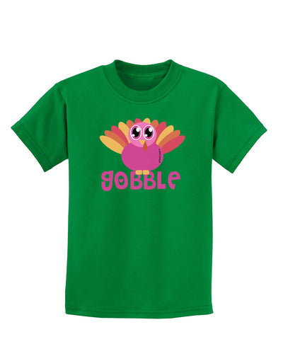 Cute Gobble Turkey Pink Childrens Dark T-Shirt-Childrens T-Shirt-TooLoud-Kelly-Green-X-Small-Davson Sales