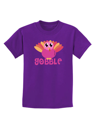 Cute Gobble Turkey Pink Childrens Dark T-Shirt-Childrens T-Shirt-TooLoud-Purple-X-Small-Davson Sales