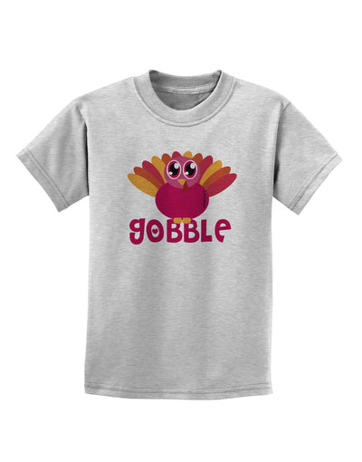 Cute Gobble Turkey Pink Childrens T-Shirt-Childrens T-Shirt-TooLoud-AshGray-X-Small-Davson Sales