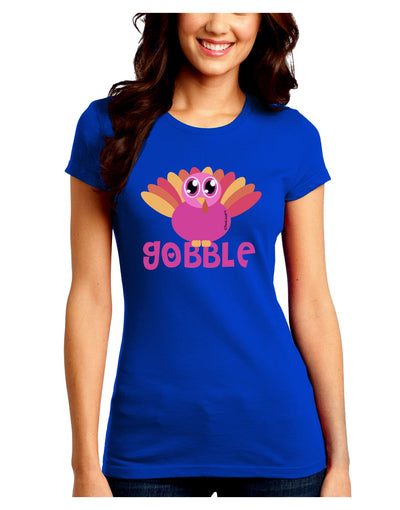 Cute Gobble Turkey Pink Juniors Crew Dark T-Shirt-T-Shirts Juniors Tops-TooLoud-Royal-Blue-Juniors Fitted Small-Davson Sales