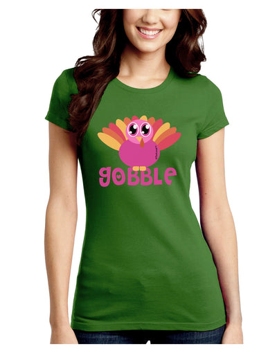 Cute Gobble Turkey Pink Juniors Crew Dark T-Shirt-T-Shirts Juniors Tops-TooLoud-Kiwi-Green-Juniors Fitted Small-Davson Sales