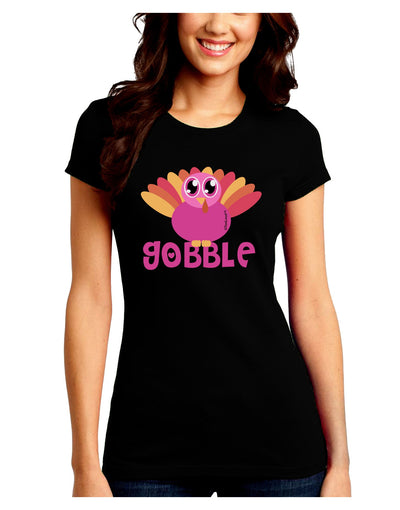 Cute Gobble Turkey Pink Juniors Crew Dark T-Shirt-T-Shirts Juniors Tops-TooLoud-Black-Juniors Fitted Small-Davson Sales