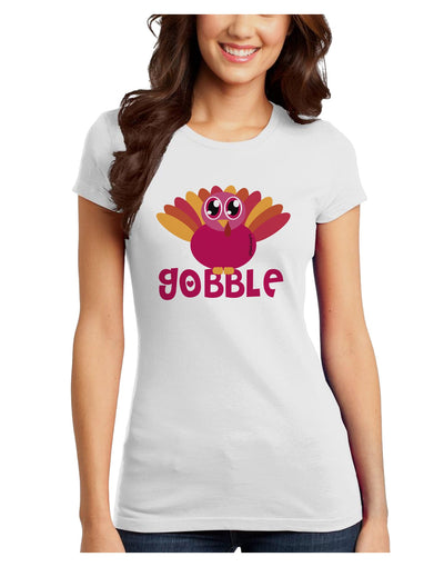 Cute Gobble Turkey Pink Juniors T-Shirt-Womens Juniors T-Shirt-TooLoud-White-Juniors Fitted X-Small-Davson Sales