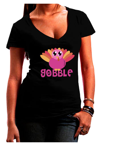 Cute Gobble Turkey Pink Juniors V-Neck Dark T-Shirt-Womens V-Neck T-Shirts-TooLoud-Black-Juniors Fitted Small-Davson Sales