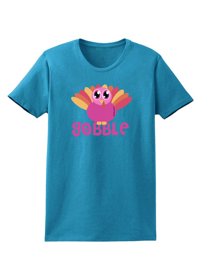 Cute Gobble Turkey Pink Womens Dark T-Shirt-TooLoud-Turquoise-X-Small-Davson Sales