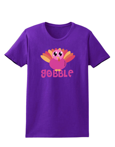 Cute Gobble Turkey Pink Womens Dark T-Shirt-TooLoud-Purple-X-Small-Davson Sales