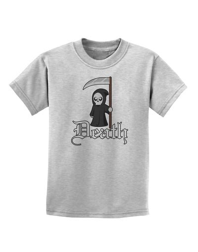 Cute Grim Reaper - Death Text Childrens T-Shirt-Childrens T-Shirt-TooLoud-AshGray-X-Small-Davson Sales