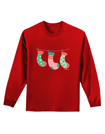 Cute Hanging Christmas Stockings Adult Long Sleeve Dark T-Shirt by TooLoud-TooLoud-Red-Small-Davson Sales