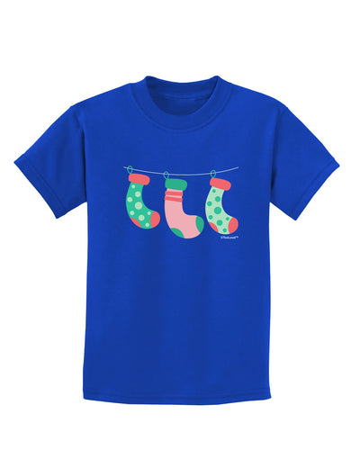 Cute Hanging Christmas Stockings Childrens Dark T-Shirt by TooLoud-Childrens T-Shirt-TooLoud-Royal-Blue-X-Small-Davson Sales