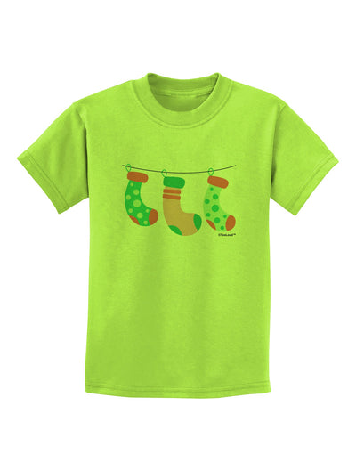 Cute Hanging Christmas Stockings Childrens T-Shirt by TooLoud-Childrens T-Shirt-TooLoud-Lime-Green-X-Small-Davson Sales