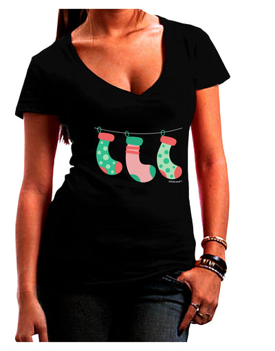 Cute Hanging Christmas Stockings Juniors V-Neck Dark T-Shirt by TooLoud-Womens V-Neck T-Shirts-TooLoud-Black-Juniors Fitted Small-Davson Sales