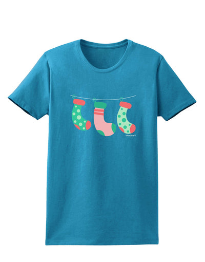 Cute Hanging Christmas Stockings Womens Dark T-Shirt by TooLoud-Womens T-Shirt-TooLoud-Turquoise-X-Small-Davson Sales