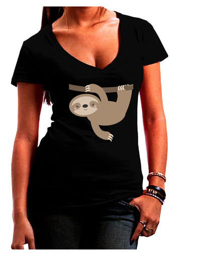 Cute Hanging Sloth Juniors V-Neck Dark T-Shirt-Womens V-Neck T-Shirts-TooLoud-Black-Juniors Fitted Small-Davson Sales