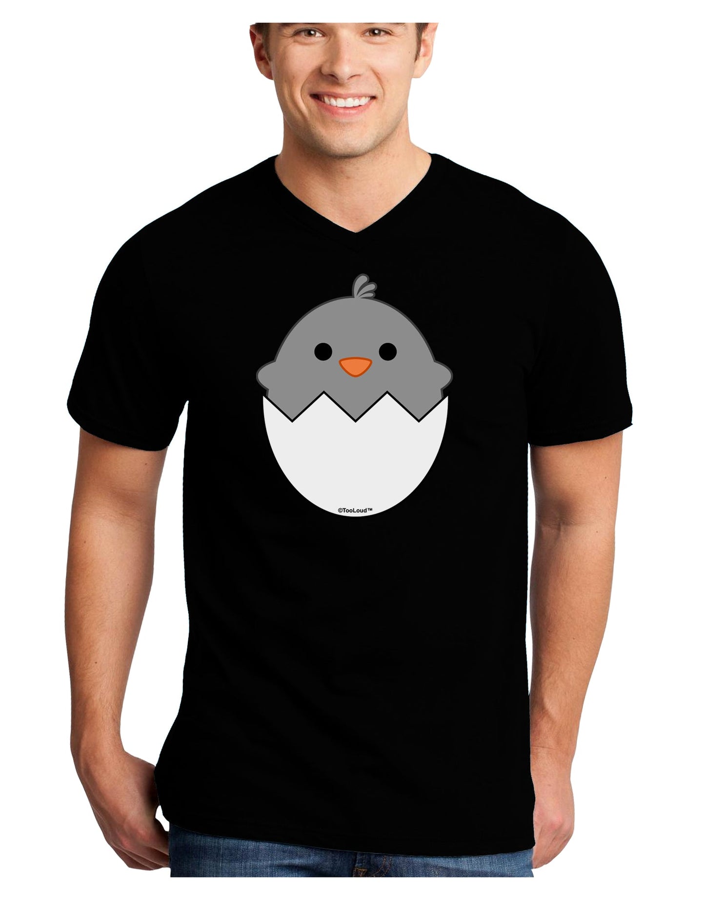 Cute Hatching Chick - Gray Adult Dark V-Neck T-Shirt by TooLoud-Mens V-Neck T-Shirt-TooLoud-Black-Small-Davson Sales
