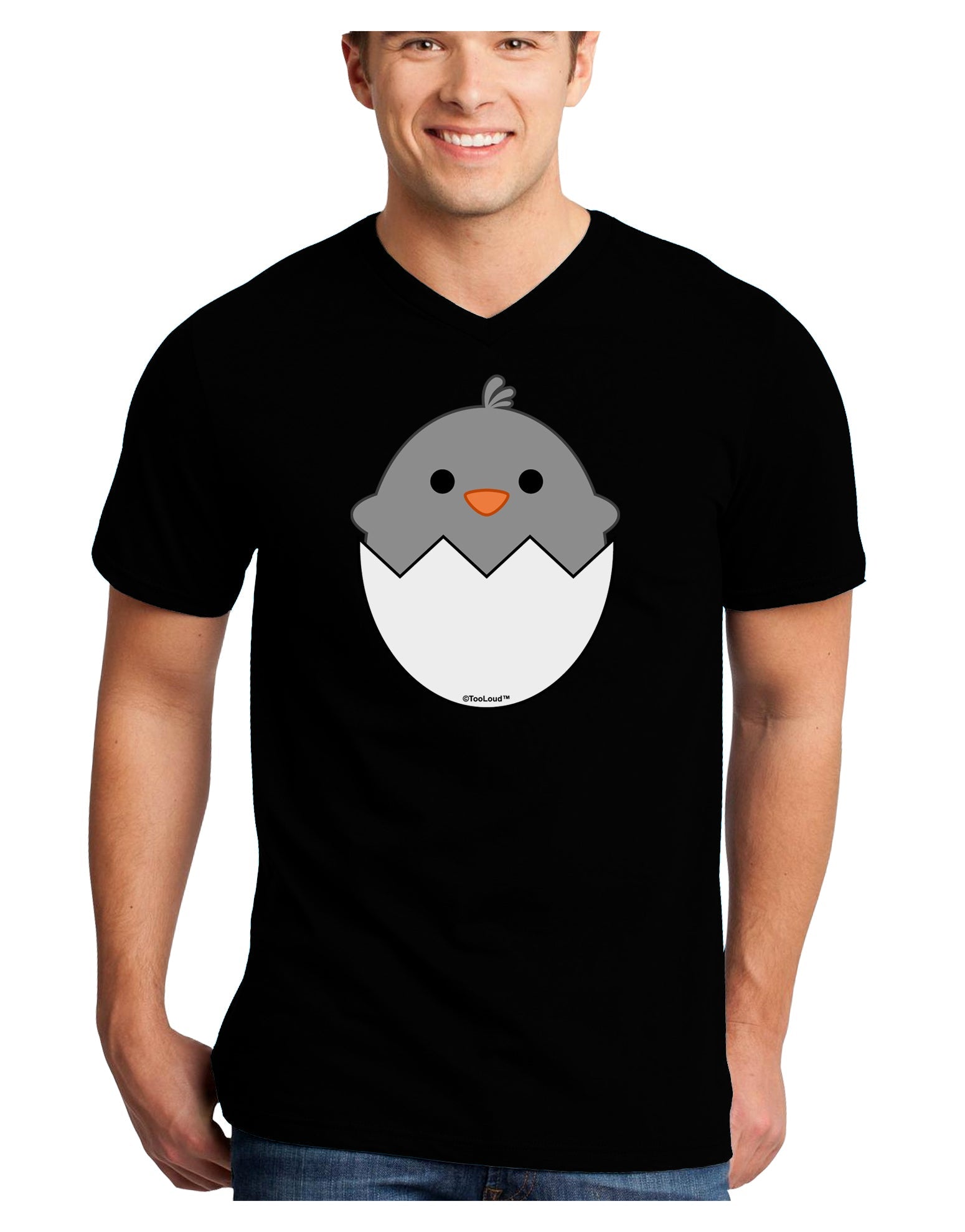 Cute Hatching Chick - Gray Adult Dark V-Neck T-Shirt by TooLoud-Mens V-Neck T-Shirt-TooLoud-Black-Small-Davson Sales