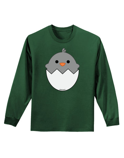 Cute Hatching Chick - Gray Adult Long Sleeve Dark T-Shirt by TooLoud-TooLoud-Dark-Green-Small-Davson Sales