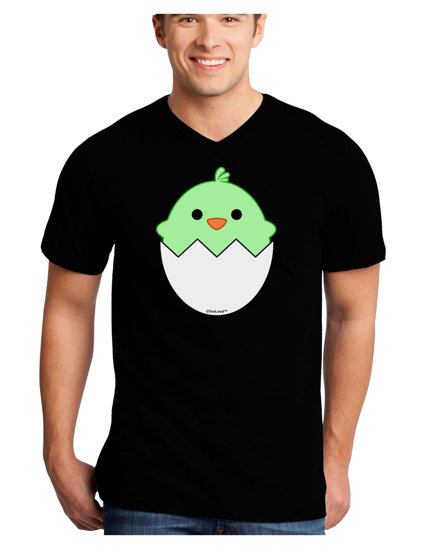 Cute Hatching Chick - Green Adult Dark V-Neck T-Shirt by TooLoud-Mens V-Neck T-Shirt-TooLoud-Black-Small-Davson Sales