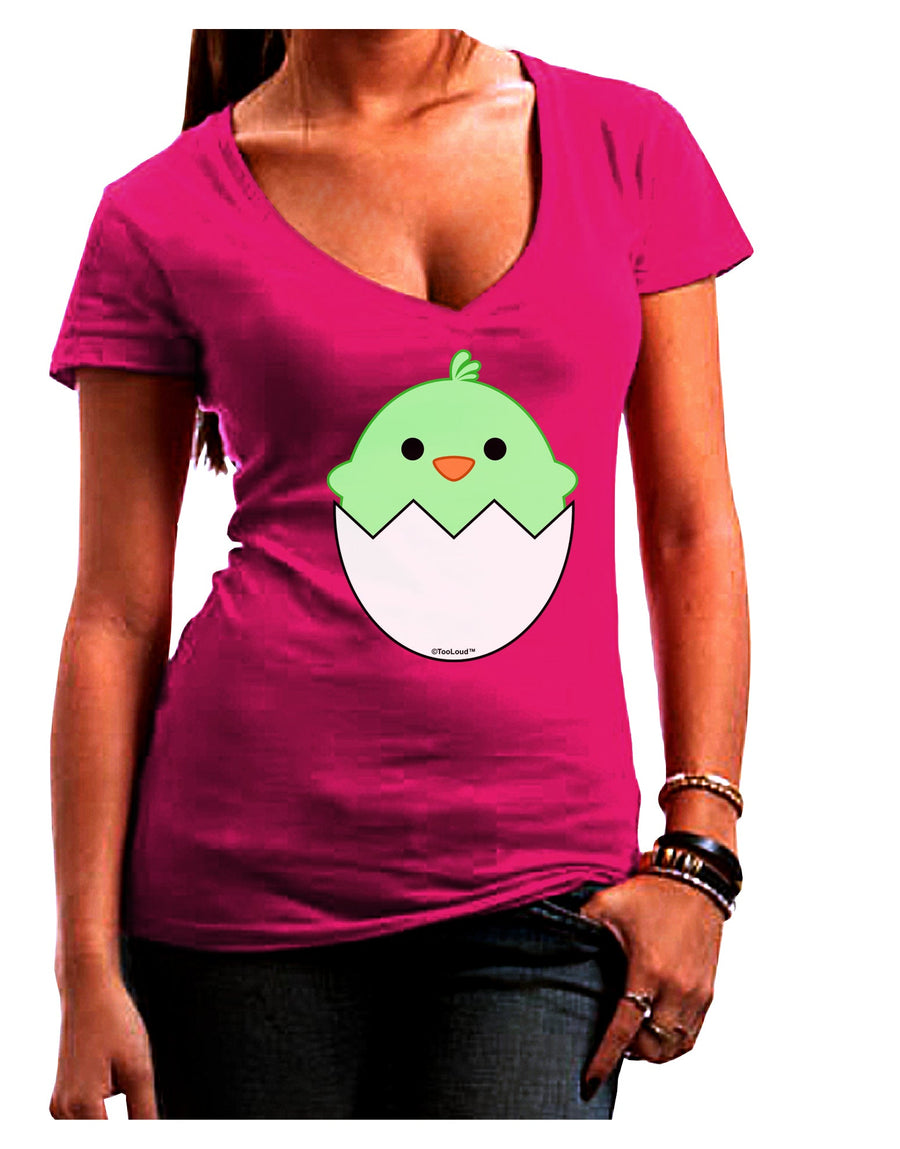 Cute Hatching Chick - Green Juniors V-Neck Dark T-Shirt by TooLoud-Womens V-Neck T-Shirts-TooLoud-Black-Juniors Fitted Small-Davson Sales