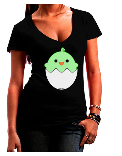 Cute Hatching Chick - Green Juniors V-Neck Dark T-Shirt by TooLoud-Womens V-Neck T-Shirts-TooLoud-Black-Juniors Fitted Small-Davson Sales