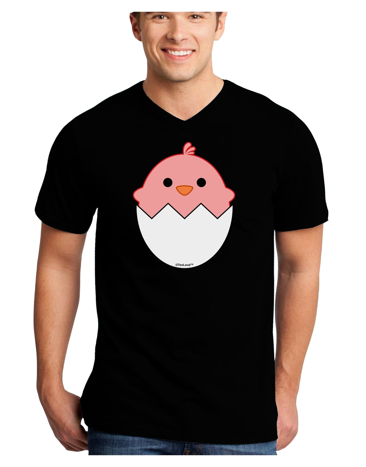 Cute Hatching Chick - Pink Adult Dark V-Neck T-Shirt by TooLoud-Mens V-Neck T-Shirt-TooLoud-Black-Small-Davson Sales