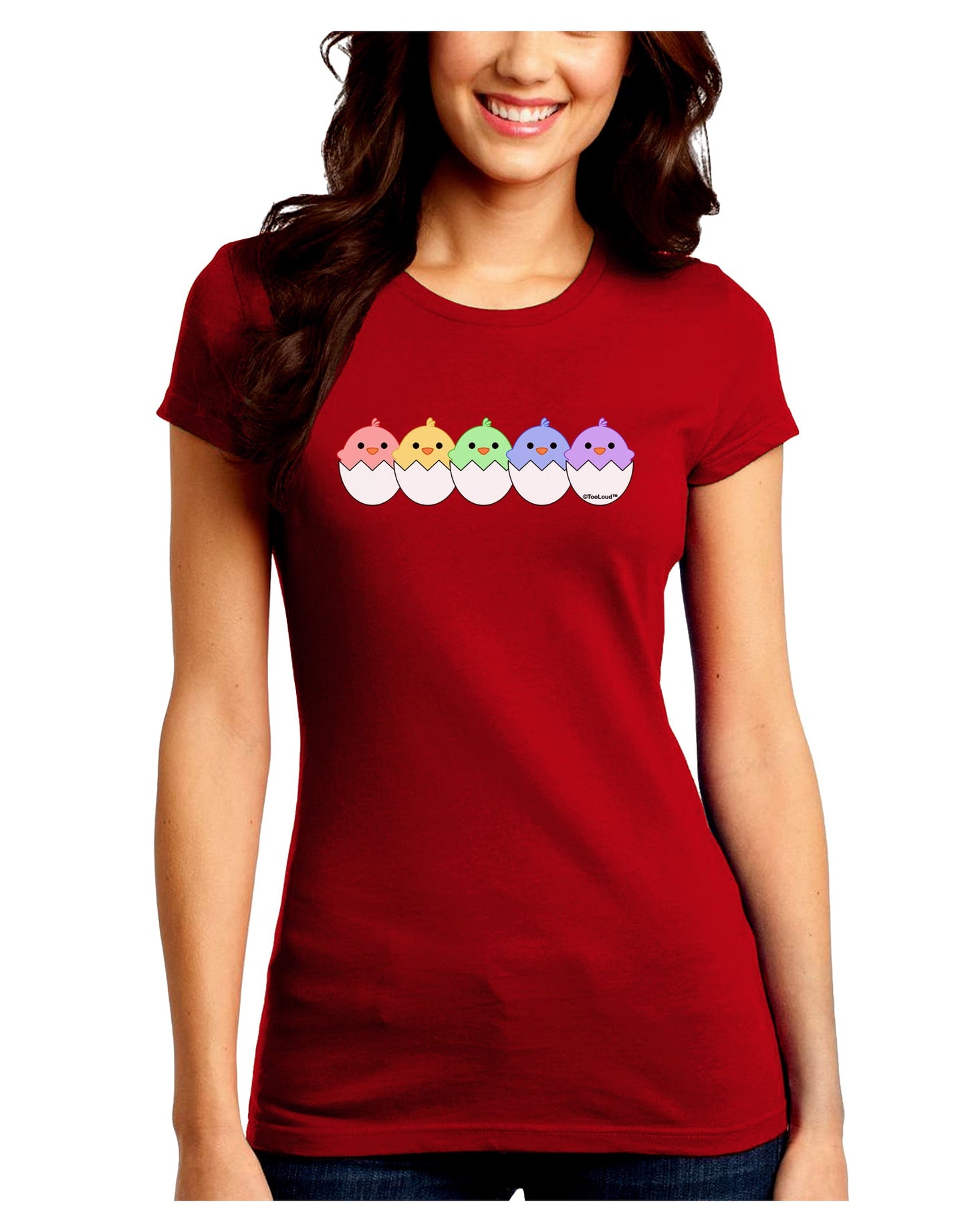 Cute Hatching Chicks Group #2 Juniors Crew Dark T-Shirt by TooLoud-T-Shirts Juniors Tops-TooLoud-Red-Juniors Fitted Small-Davson Sales