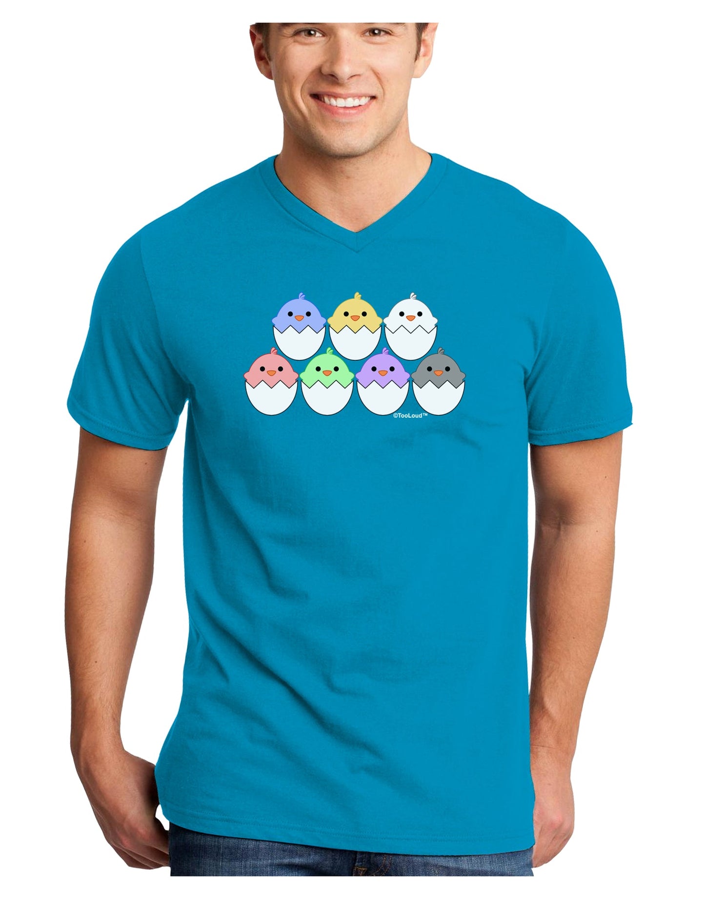 Cute Hatching Chicks Group Adult Dark V-Neck T-Shirt by TooLoud-Mens V-Neck T-Shirt-TooLoud-Turquoise-Small-Davson Sales