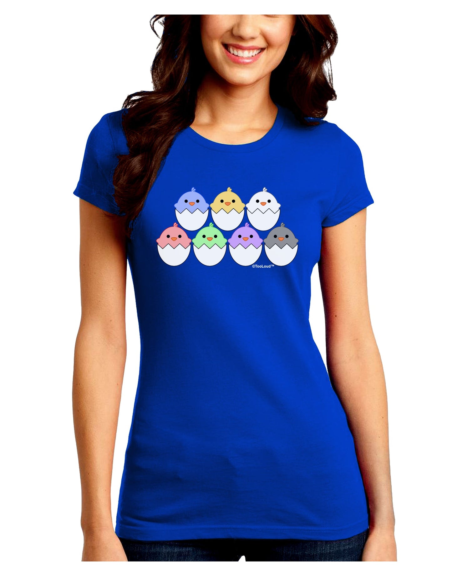 Cute Hatching Chicks Group Juniors Crew Dark T-Shirt by TooLoud-T-Shirts Juniors Tops-TooLoud-Royal-Blue-Juniors Fitted Small-Davson Sales