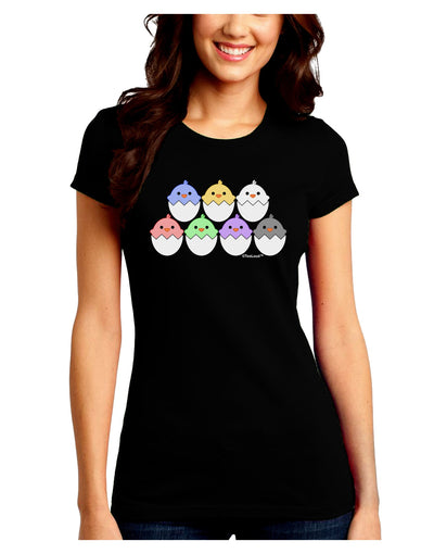 Cute Hatching Chicks Group Juniors Crew Dark T-Shirt by TooLoud-T-Shirts Juniors Tops-TooLoud-Black-Juniors Fitted Small-Davson Sales