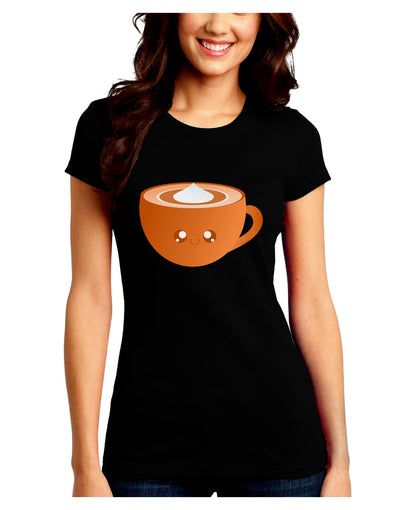 Cute Holiday Drink Pumpkin Spice Latte Juniors Crew Dark T-Shirt-T-Shirts Juniors Tops-TooLoud-Black-Juniors Fitted Small-Davson Sales