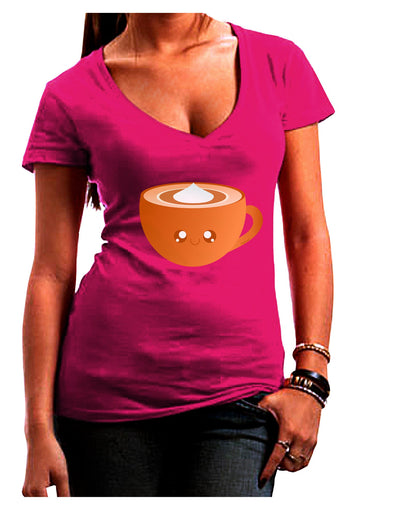 Cute Holiday Drink Pumpkin Spice Latte Juniors V-Neck Dark T-Shirt-Womens V-Neck T-Shirts-TooLoud-Hot-Pink-Juniors Fitted Small-Davson Sales