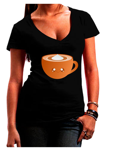 Cute Holiday Drink Pumpkin Spice Latte Juniors V-Neck Dark T-Shirt-Womens V-Neck T-Shirts-TooLoud-Black-Juniors Fitted Small-Davson Sales